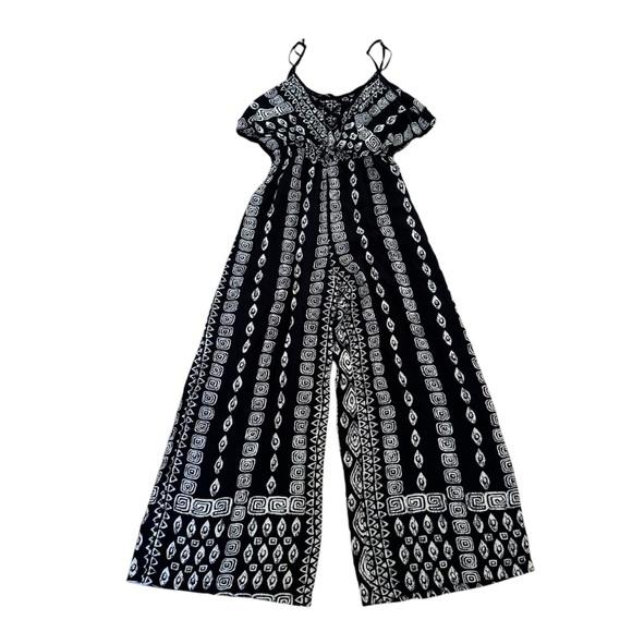 Angie Jumpsuit Strapless Wide Leg Black White Size S - Picture 1 of 5